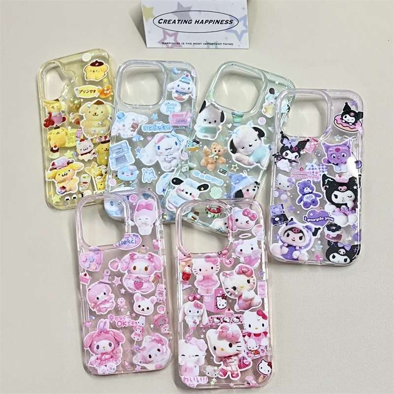 双层闪粉KT适用于苹果16promax帕恰狗15美乐蒂14可爱库洛米手机壳