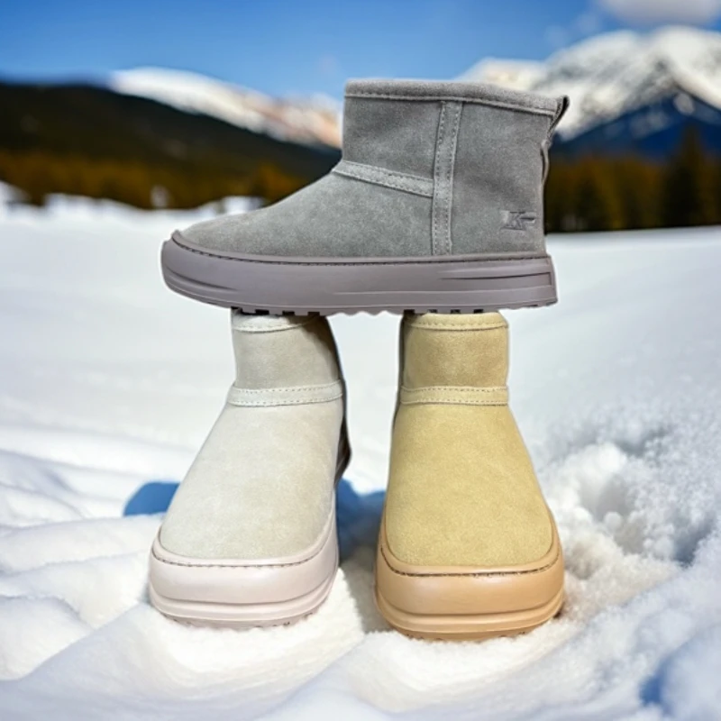 福利 性价比 缝制工艺 蒙古女士冬季牛皮羊毛中筒防滑保暖雪地靴