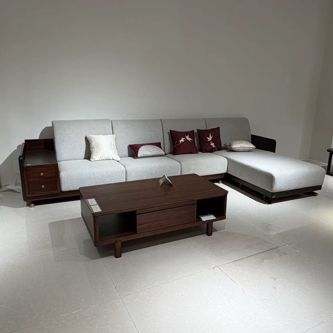 中式实木沙发贵妃转角直排四人位小户型中国风清尾拐角沙发G-75