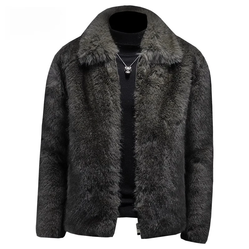 路茨梅帕高级感时尚男士潮冬季环保防皮草加绒加厚皮毛一体外套男