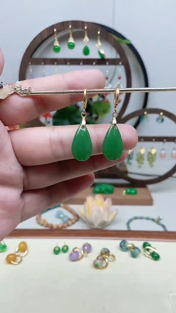 和田玉14K金镶嵌耳饰140号