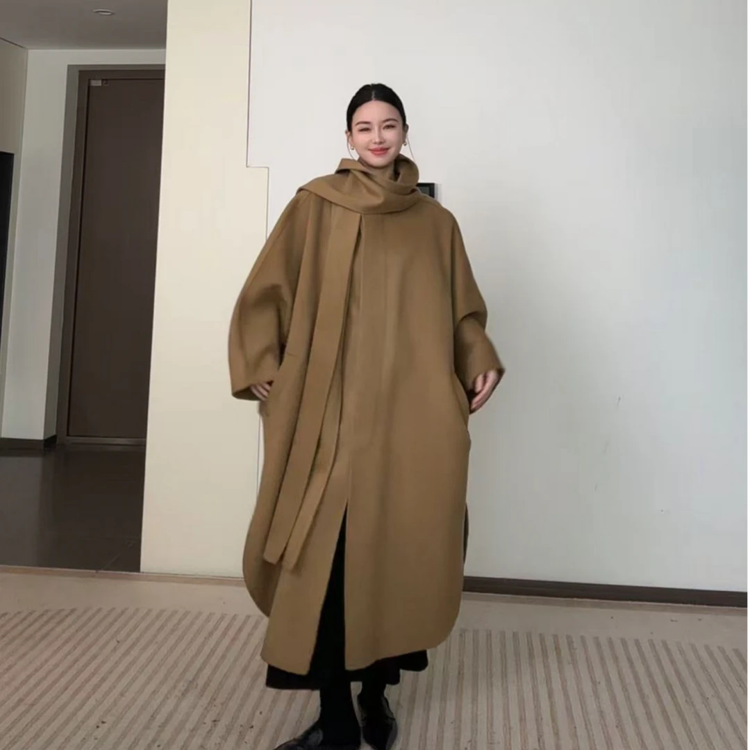 24冬季韩系新款蝙蝠袖100%绵羊毛双面羊毛大衣#2766