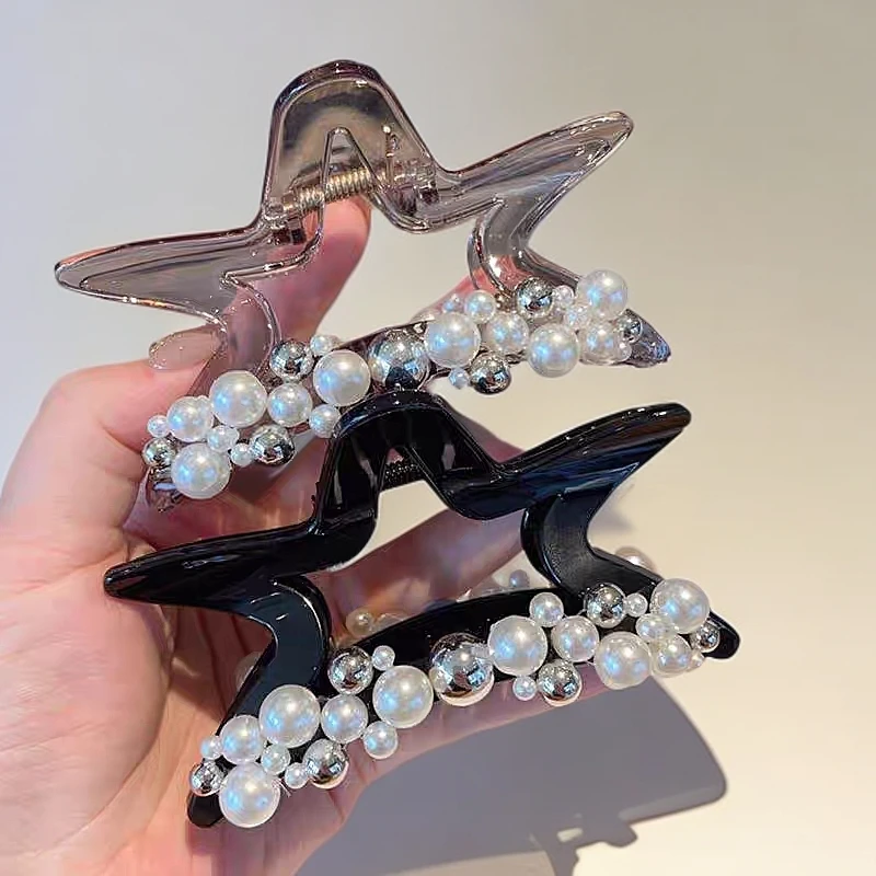 精致优雅款珠珠五角星大抓气质轻奢鲨鱼夹网红简约ins韩版