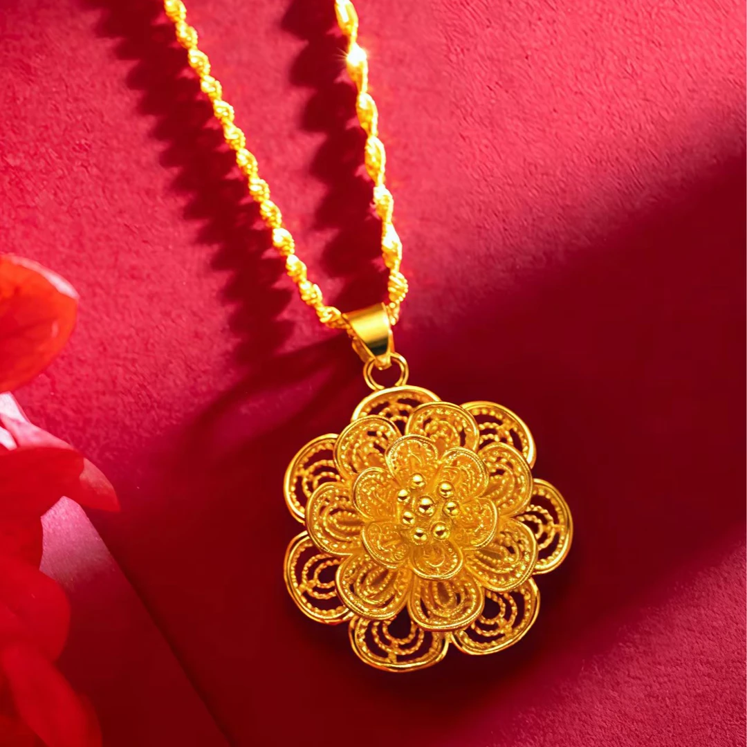 【D】K黄色拉丝掐花太阳花吊坠【SCD55】