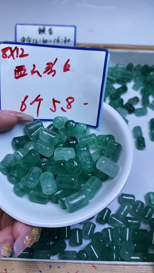 未镶嵌散珠碧玺M701 湖水绿碧玺桶珠8*12mm6个5.8元
