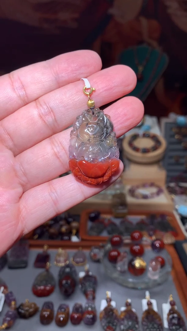 未镶嵌珠宝半成品水晶红极光吊坠