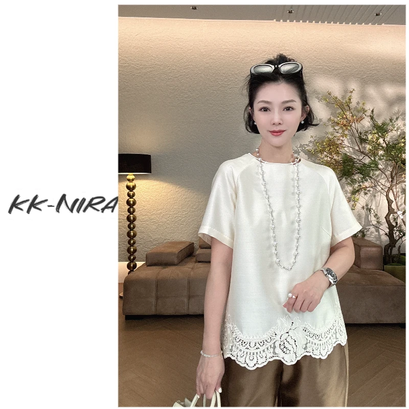 KK-NIRA 重磅丝毛下摆绣花上衣