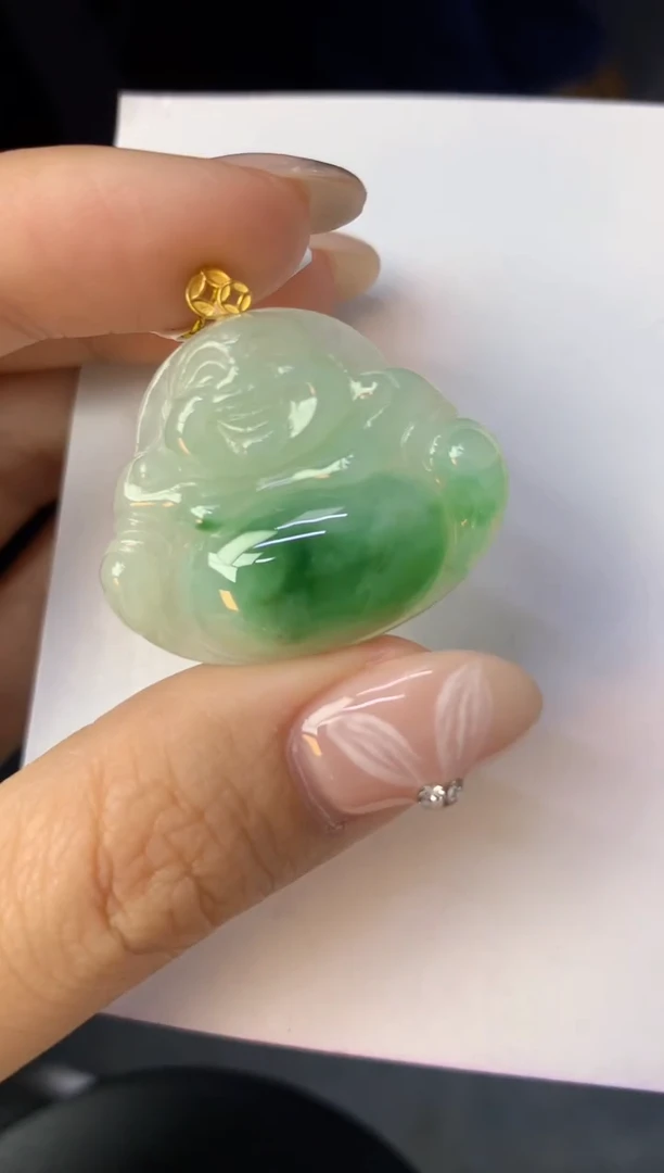 颈饰18K金镶嵌翡翠天然缅甸a货翡翠百元以上9元证书费自理