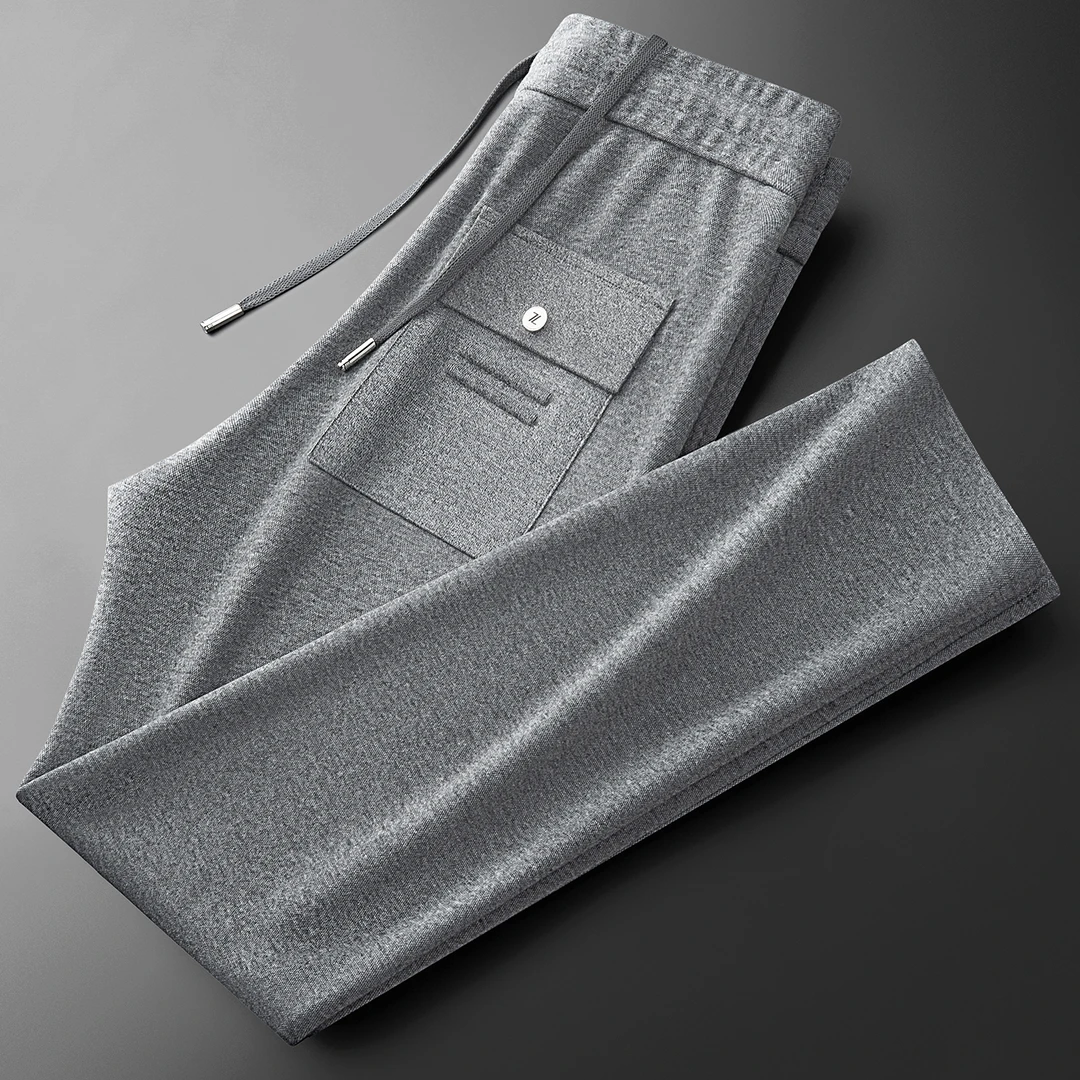 2025轻奢老钱风加厚保暖天丝羊毛裤子男士时尚直筒运动卫裤休闲裤