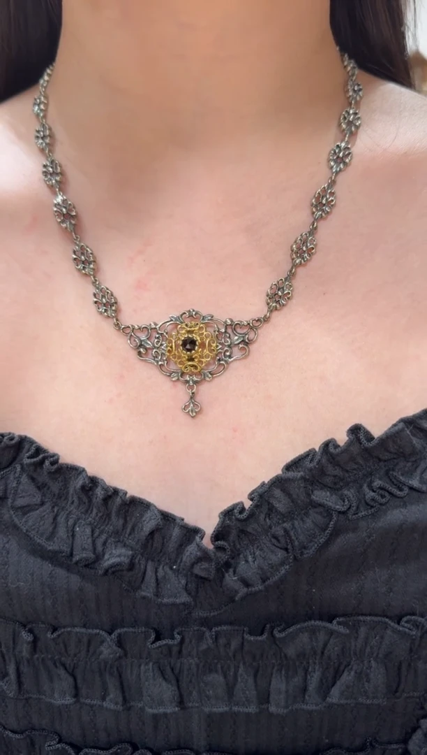 非金属无800银，德国巴伐利亚项链，镶嵌红石榴