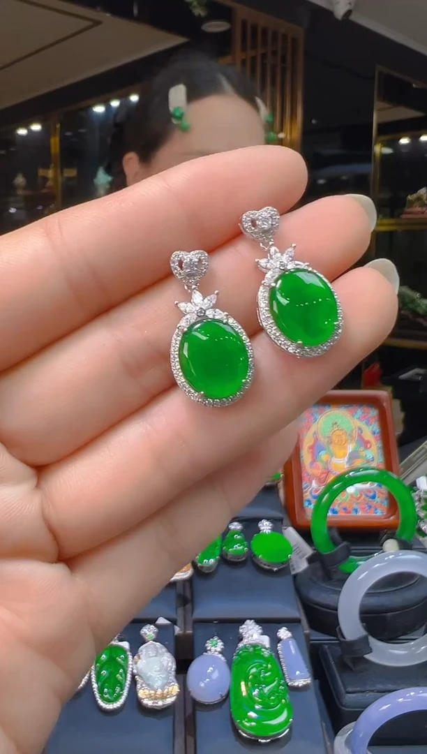 银S925镶嵌翡翠耳饰120(多样性发货发其一)