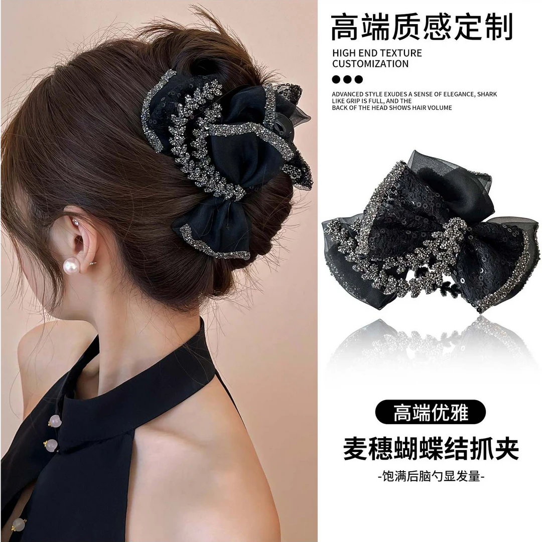 AB面巴黎王妃蝴蝶结灵禾抓夹发夹女2025新款高端鲨鱼夹大号发量多