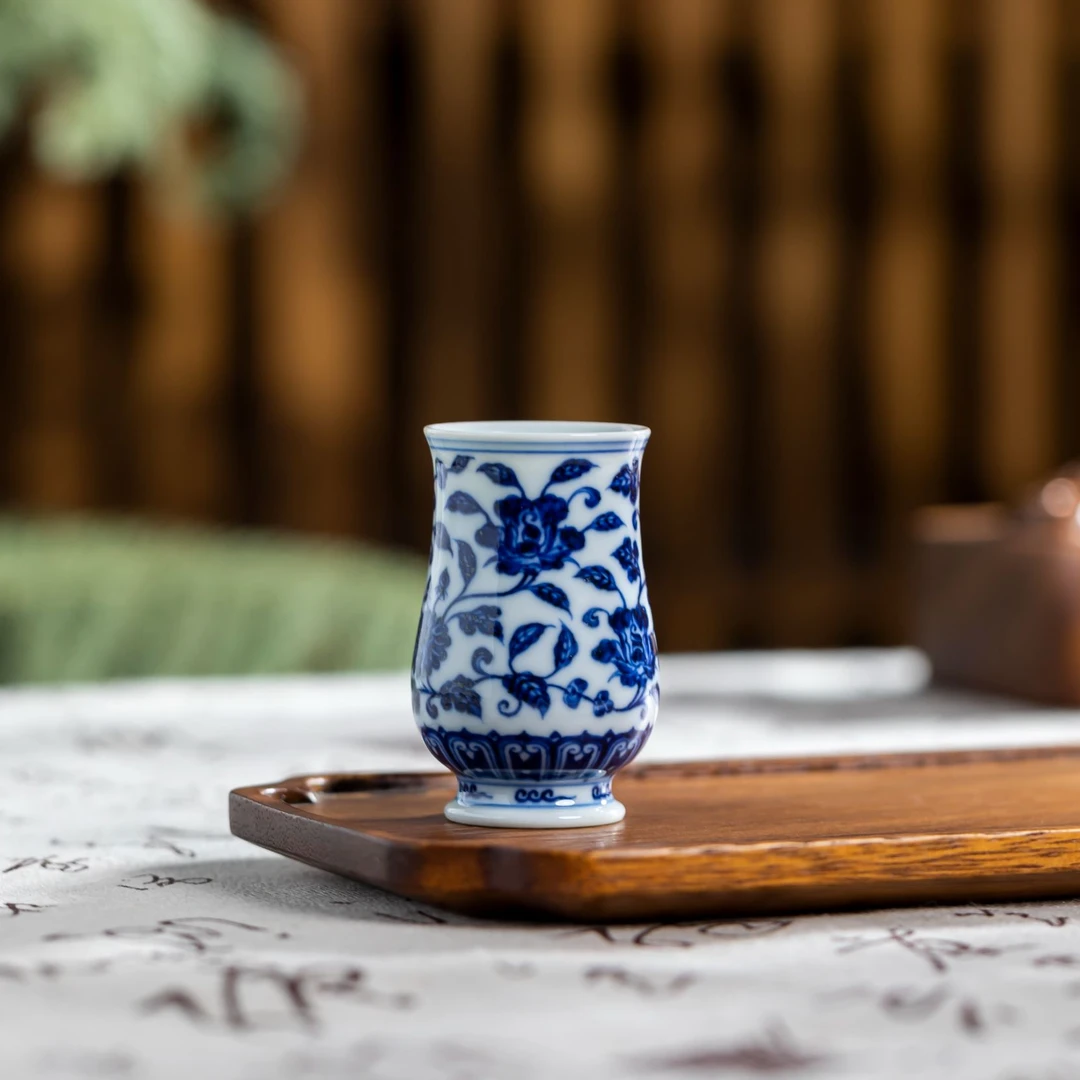 〖瑶瑶甄选〗刘建锋窑缠枝花卉握手杯手工手绘景德镇高端茶器