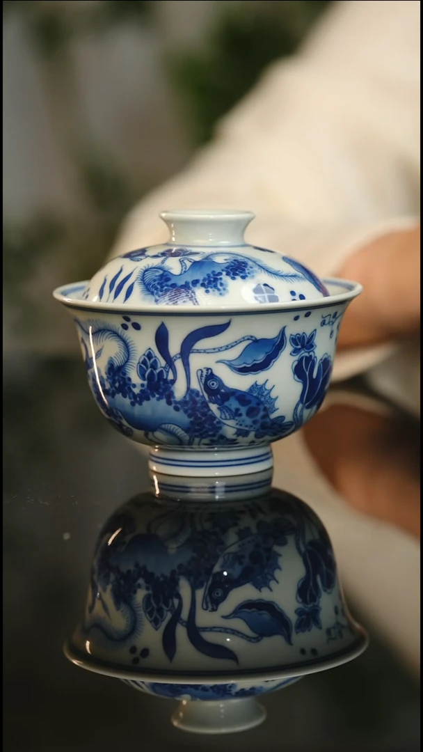 盖碗陶陶人鱼藻盖碗120cc