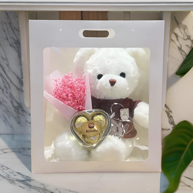 圣诞情人节礼物送女生闺蜜小孩玫瑰花束可爱陪伴小熊玩偶生日礼物