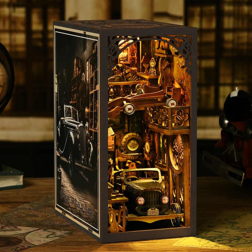 复古汽车模型木质积木拼图3ddiy木质拼装模型微缩场景玩具小屋