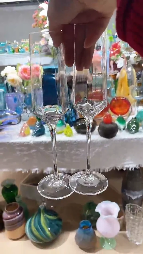 【闪购商品】水晶玻璃2只宽楞香槟杯一体成型透明