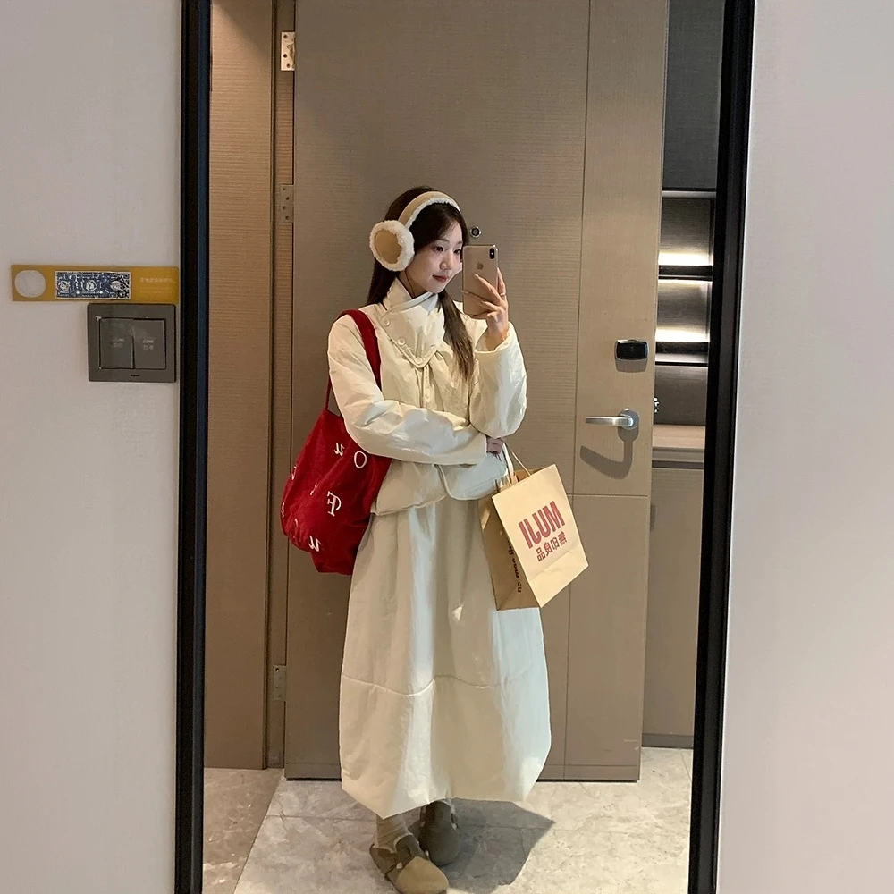 韩系棉服套装裙三件套女外套花苞裙2025新款冬季多巴胺极简风棉衣