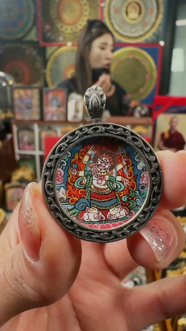 吊坠 壹善缘城手绘唐卡白六臂