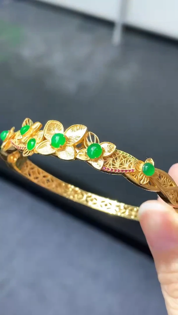 18K金镶嵌手镯翡翠750-中国好珍宝