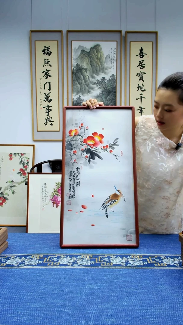 书法【花鸟】手写书法茶室家居挂画国画装饰画68*35cm