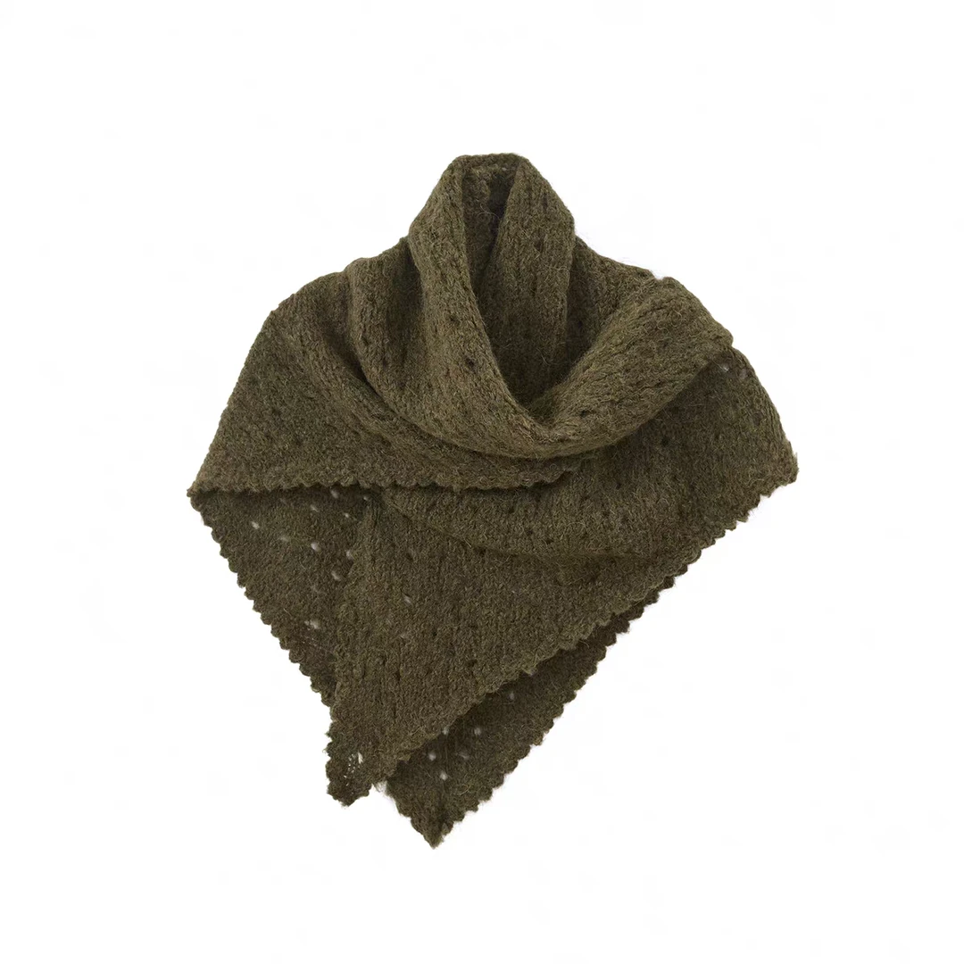 25fw7201 羊毛混纺针织围巾 原创小众提花保暖三角巾披肩