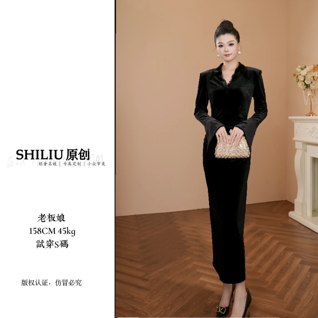 【十六定制】原创设计师名媛轻奢气质修身显瘦连衣裙45342