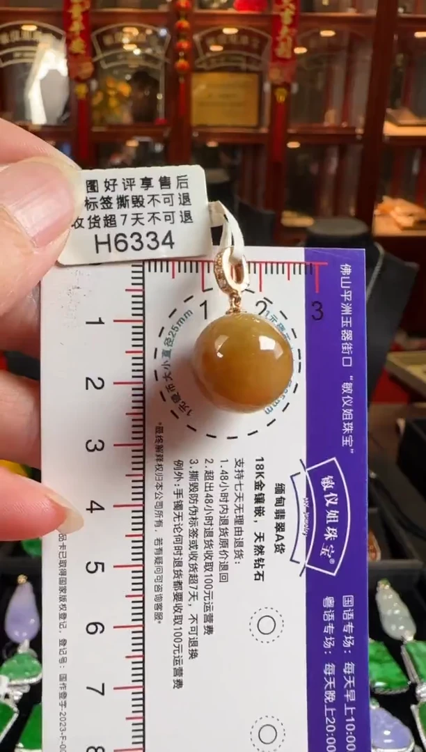 颈饰18K金镶嵌翡翠H6334红翡珠子卡14.9