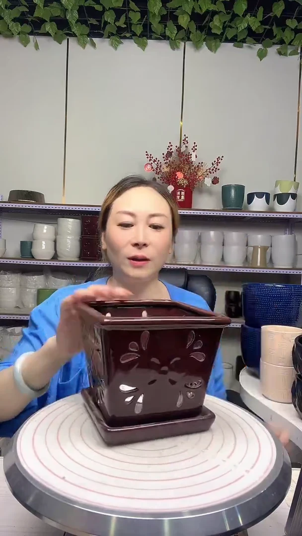 陶瓷花盆自带水孔宽高15-13