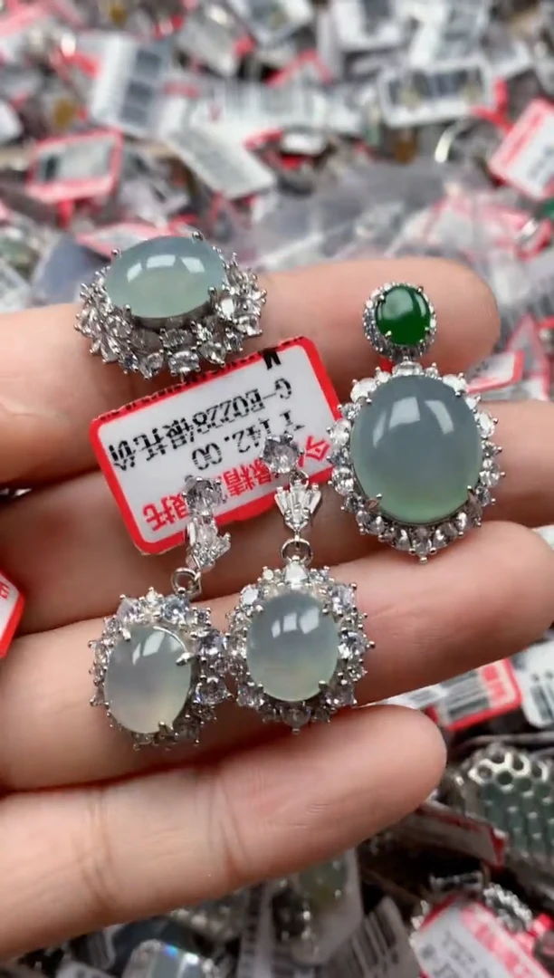 银S925镶嵌戒指翡翠天然A货缅甸翡翠