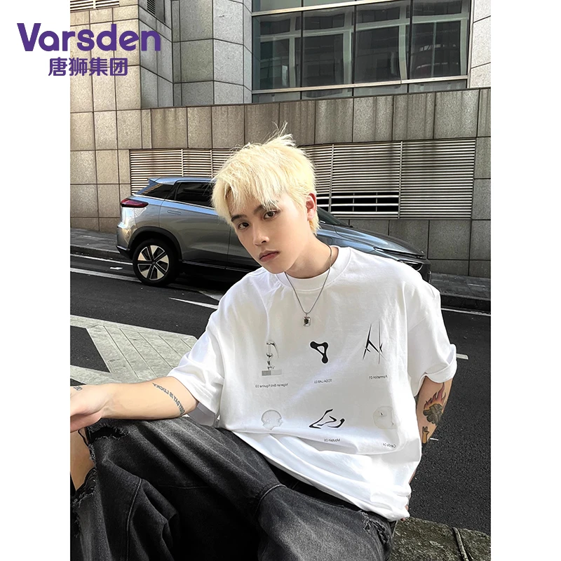 唐狮集团Varsden美式复古艺术生印花短袖T恤男女夏季宽松纯棉上衣