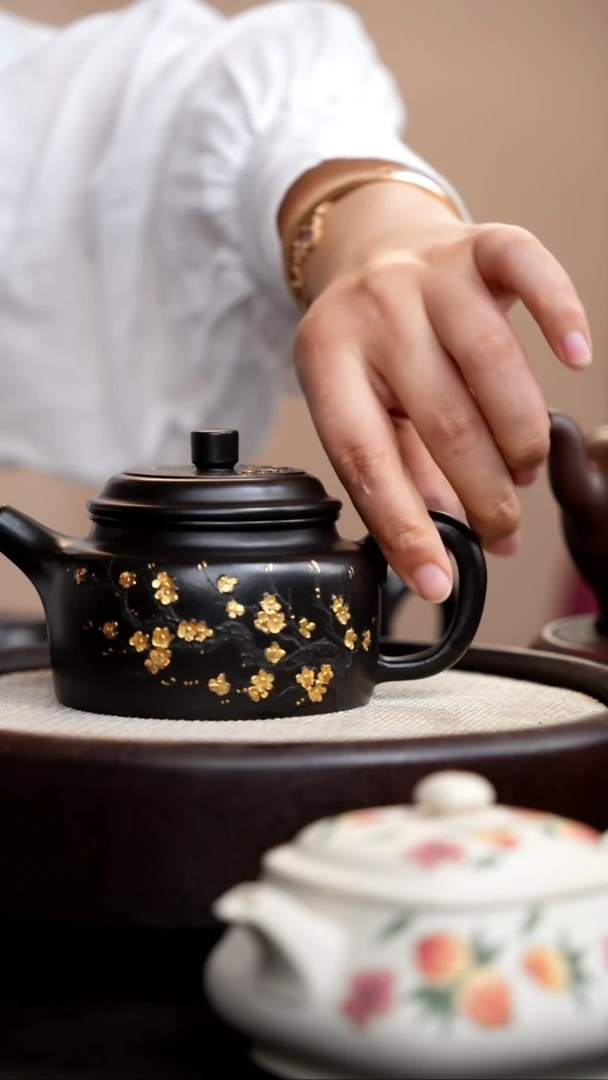 茶壶紫砂捂灰朱泥描金梅花德钟