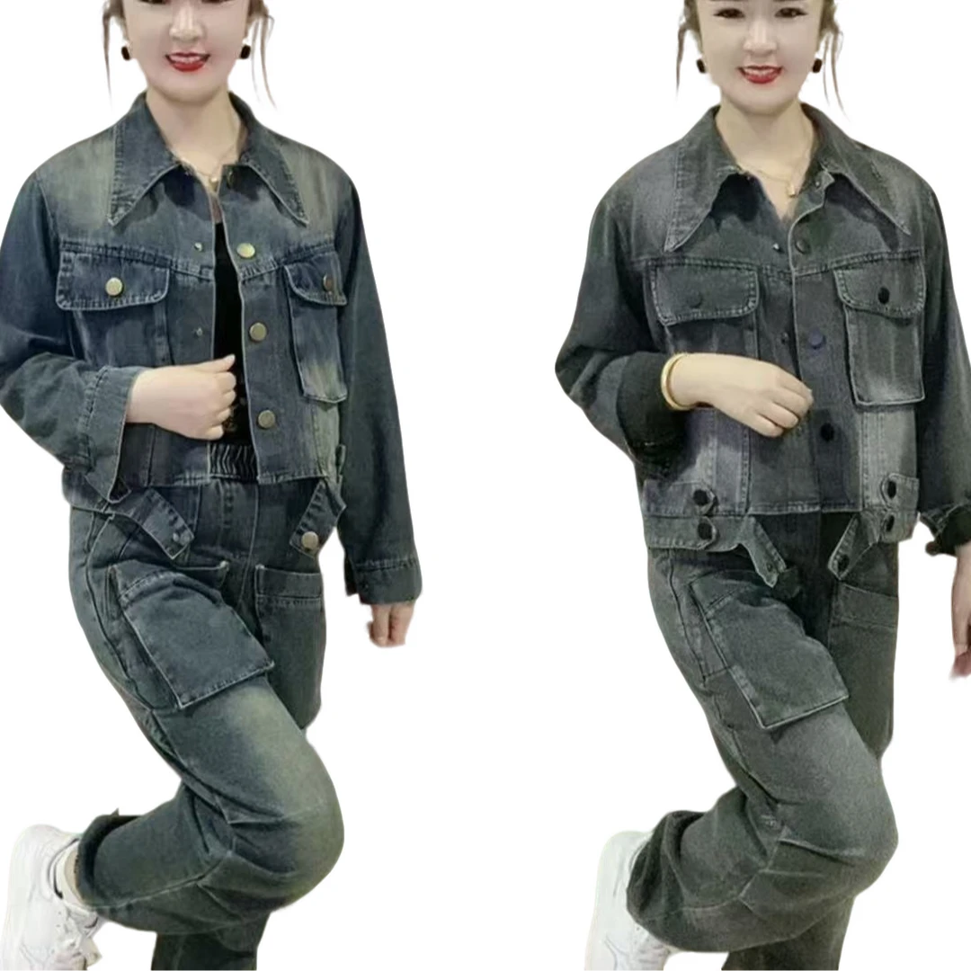 8013新款牛仔套装上衣+裤子气质显瘦百搭时尚洋气