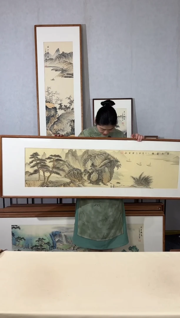 国画手绘*云帆远烟*52*172cm带框发货