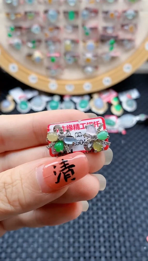 银S925镶嵌戒指翡翠天然A货缅甸翡翠