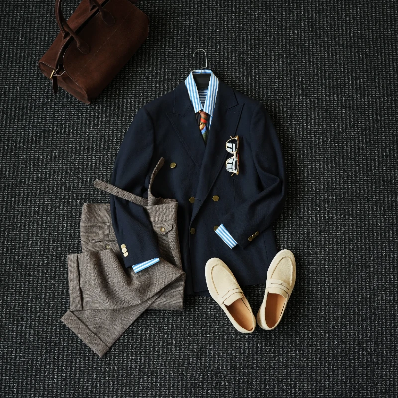 CssuGent那不勒斯皇后高定布雷泽戗驳领西服男单粒扣绅装西装外套