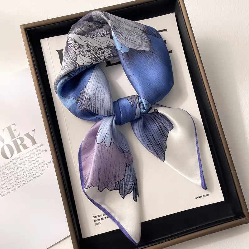 SHSTORY高档100%桑蚕丝53cm真丝蓝色护颈丝巾高档百搭春秋小方巾