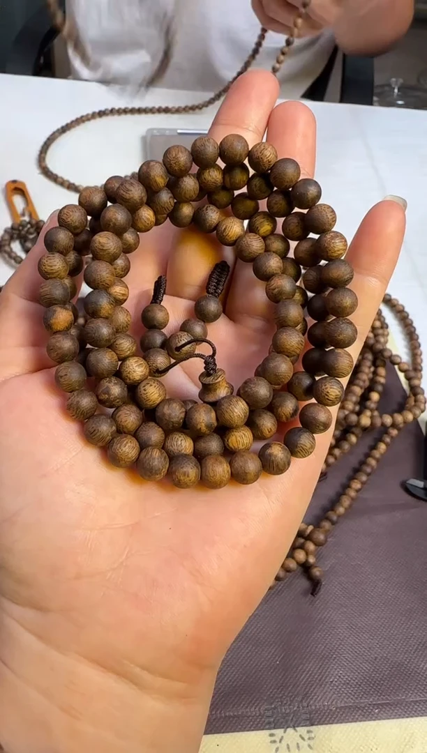 沉香手串99沉国香绿棋沉香张勺子虫漏正圆珠7mm108颗16g多样性发1
