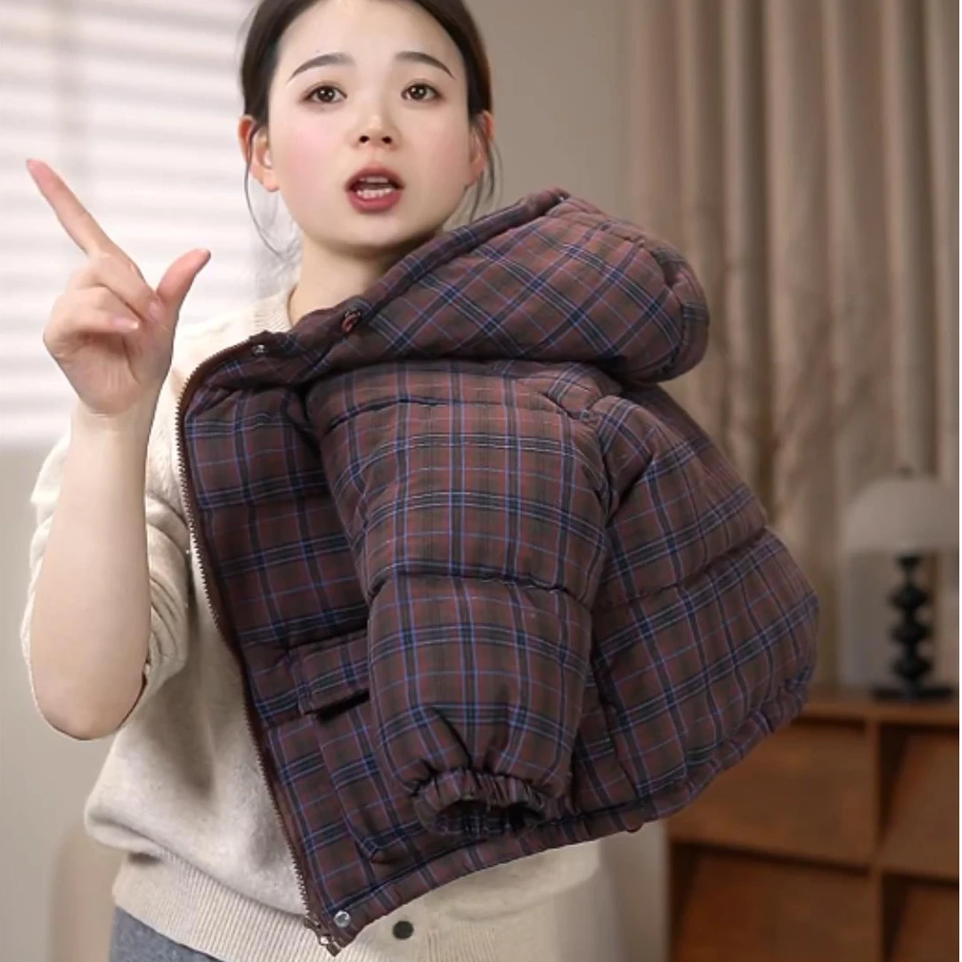 男童格子加绒冬装棉衣2025新款洋气宝宝加厚保暖冬季男孩连帽棉服