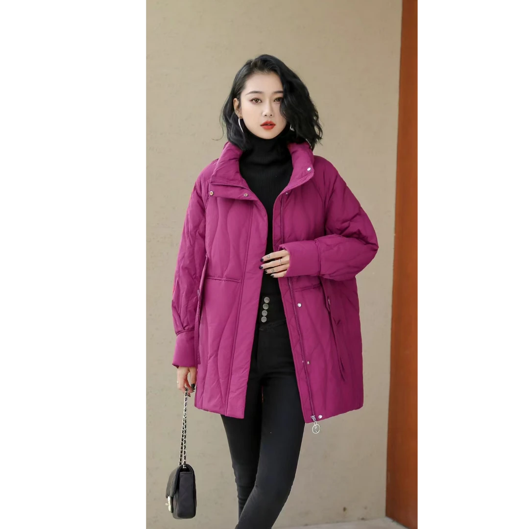 断码气质时尚中长款90白鸭绒羽绒外套茧形宽松遮肚显瘦韩版纯色