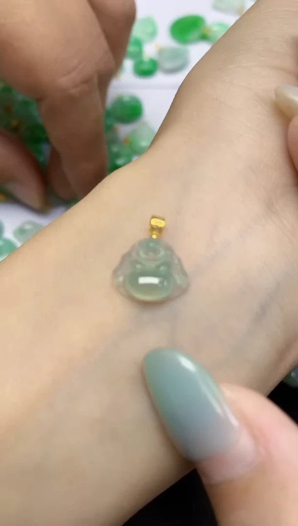 翡翠18K金镶嵌颈饰天然缅甸翡翠A货百元以上9元证书费自理