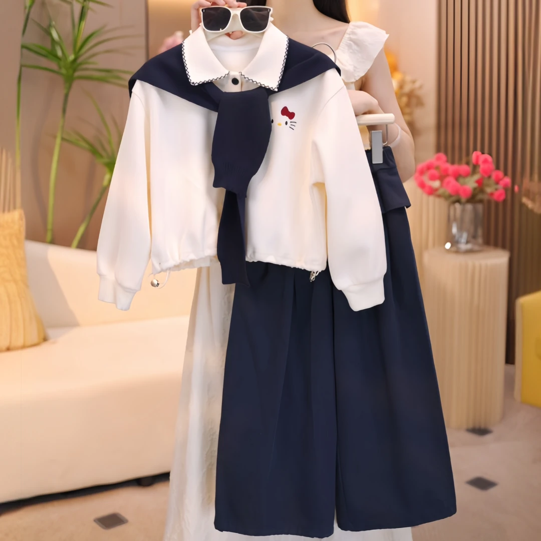 女童秋季套装2025新款儿童时髦学院风可爱卫衣宽松休闲裤运动套装