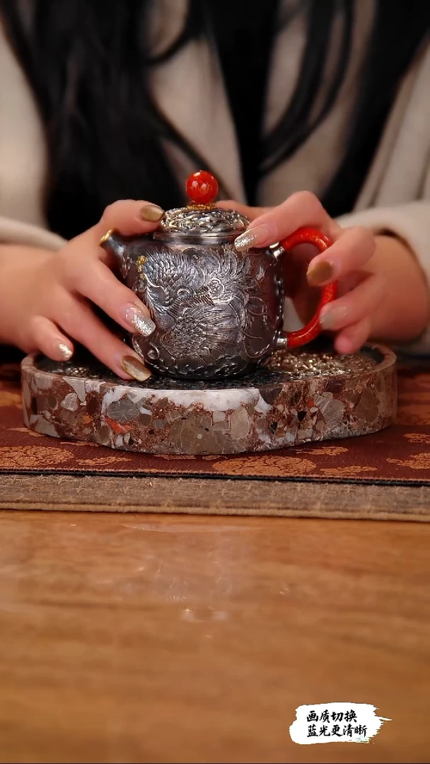 马*奥盛唐工坊 足银999 手工泡茶壶流龙凤金嘴