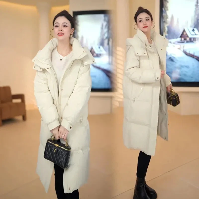 鸭鸭大师品牌羽绒服女2025新款中长款时尚过膝显瘦宽松白鸭绒外套