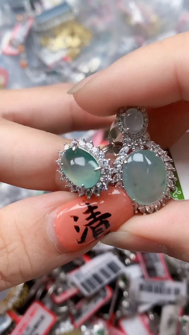 银S925镶嵌戒指翡翠天然A货缅甸翡翠