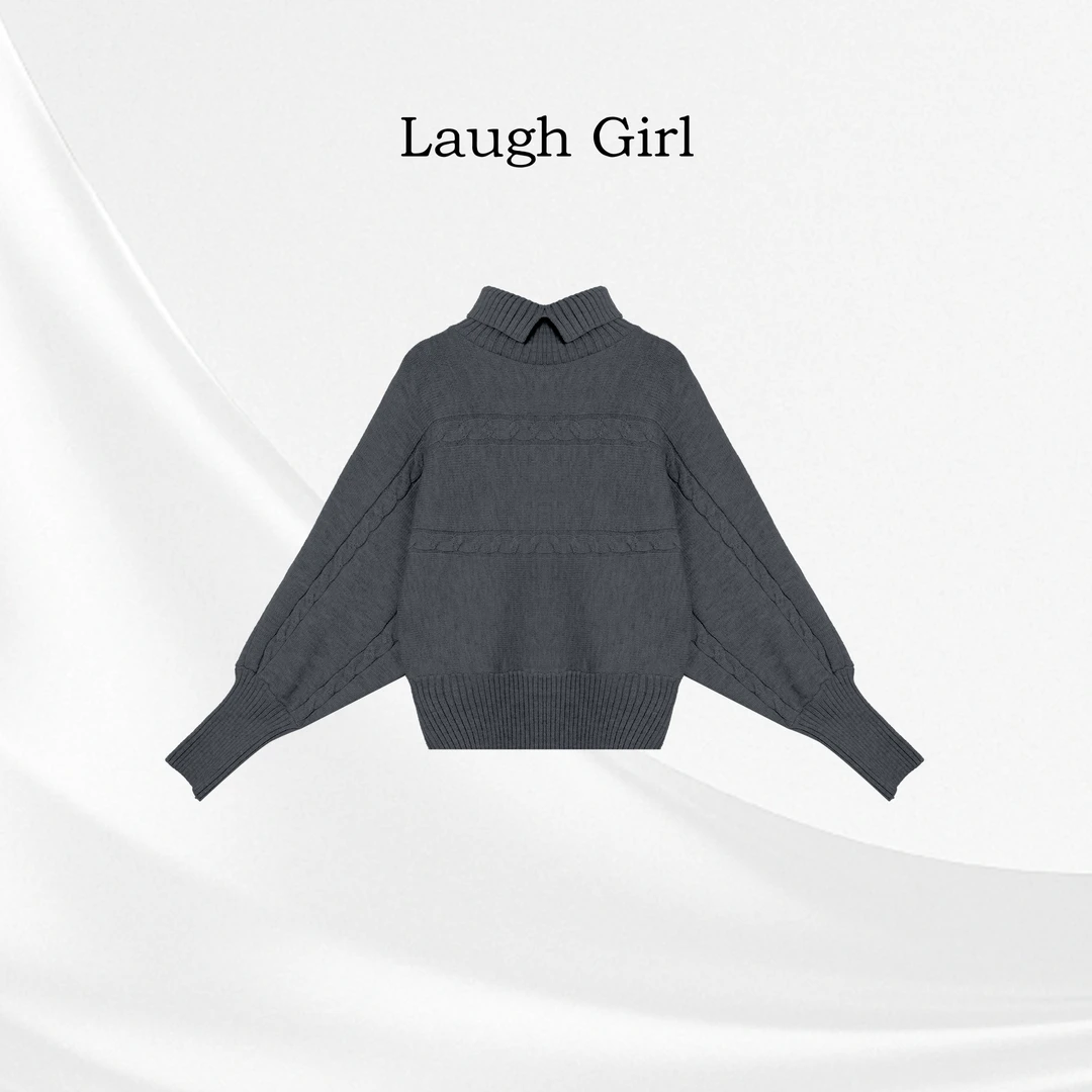 楚楚君 Laugh girl【法式慵懒】高领净版蝙蝠袖宽松毛衣XL551132J