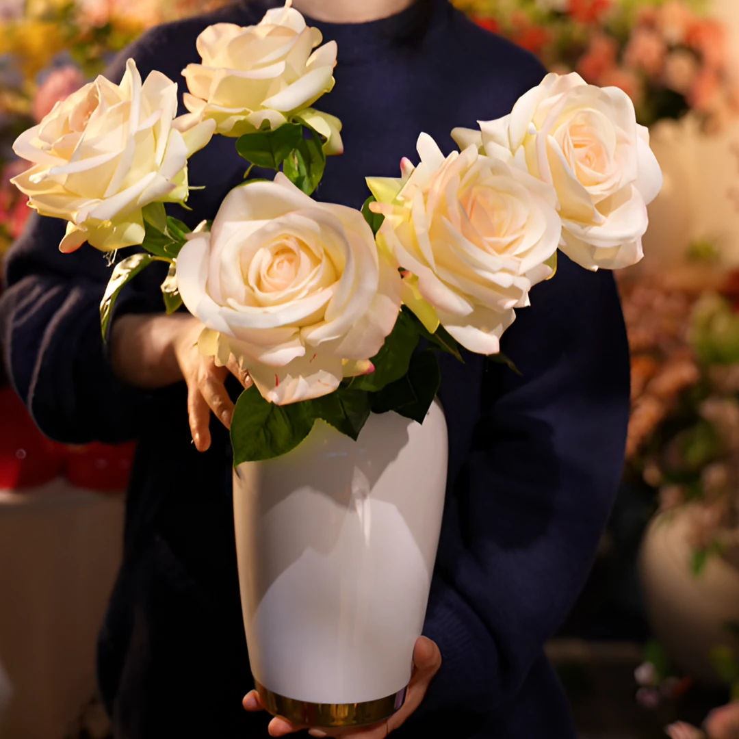 双子座 玫瑰花 粉绿色 手感保湿玫瑰花 叶子保湿 餐桌花仿真花