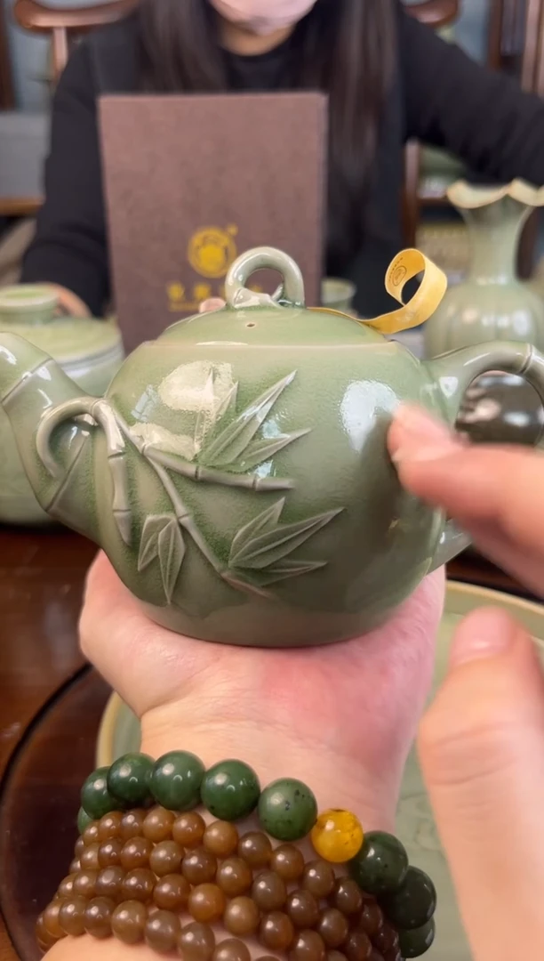 壶省工大师款纯手工竹纹壶手工贴塑+礼盒证书