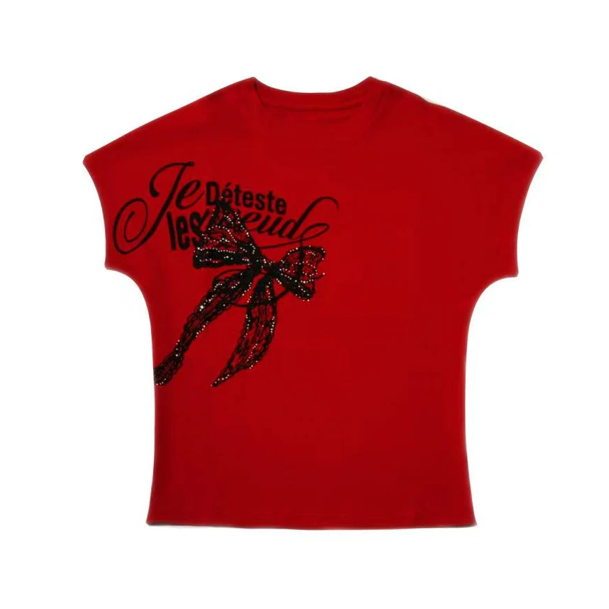 【蝴蝶】纯棉小设计感烫钻小飞袖上衣