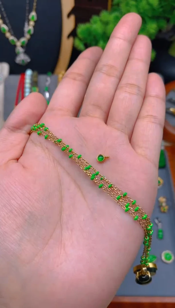 翡翠银S925镶嵌项链新款金色可调节项链1条（长度：50）